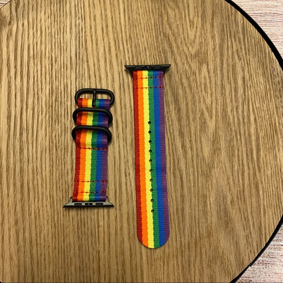 Set of 2 Rainbow Nylon  Watch Bands for Apple Smart Watch size 42mm-44mm - Picture 3 of 9
